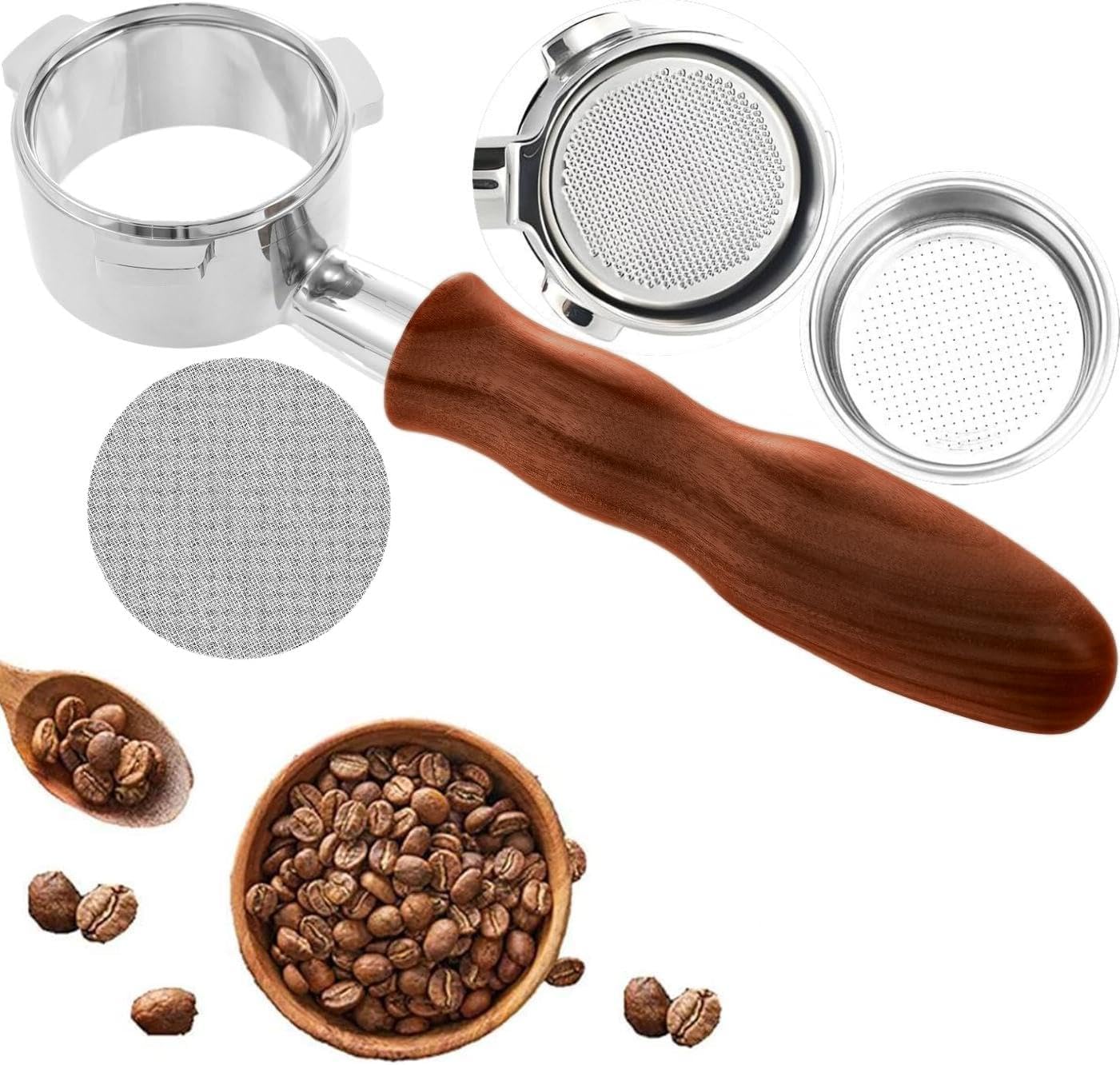 54mm Coffee Bottomless Portafilter, Compatible with Breville Barista Bes 870/878/880/876/840/810/500/450 Replacement Parts Bottomless Portafilter(Reddish brown)