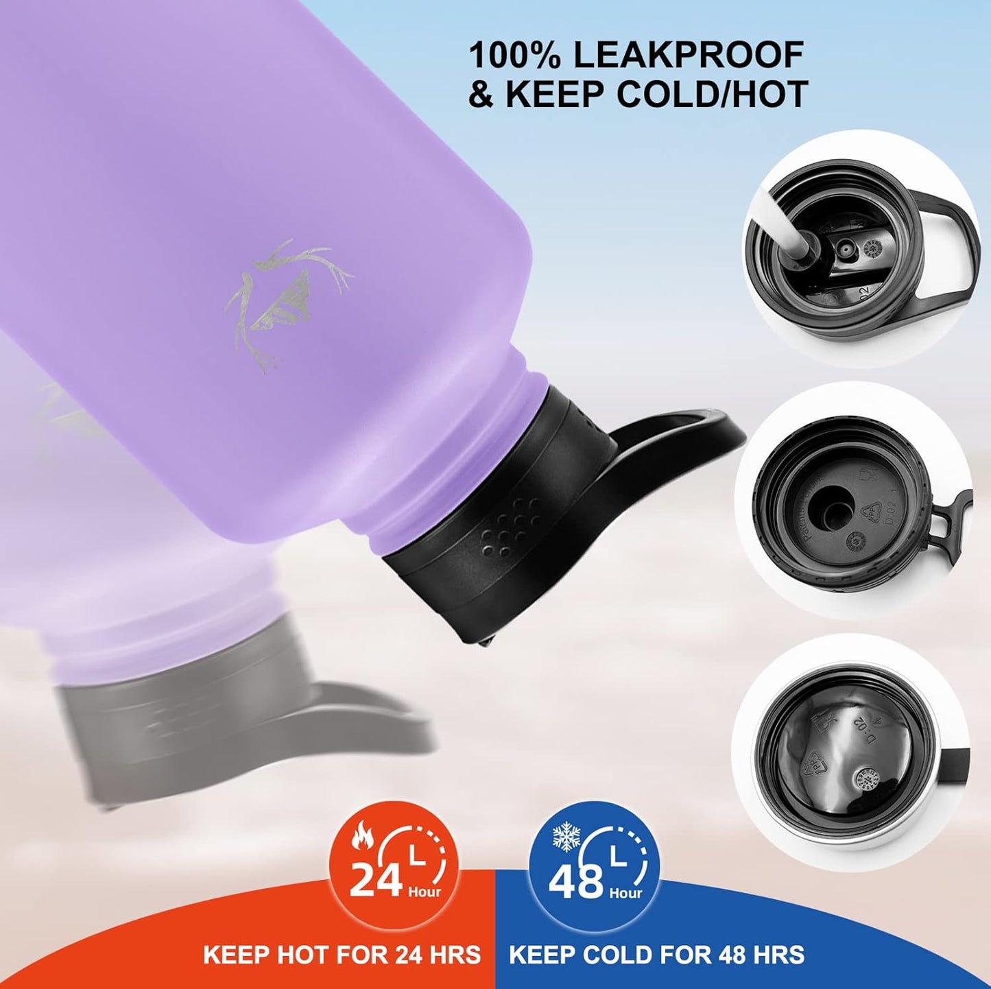 NATURE PIONEOR Insulated Water Bottles with Straw - 64oz Stainless Steel Vacuum Bottle with Holder/Carrier/Sleeve - Reusable 18/8 Food Grade Half Gallon Water Jug