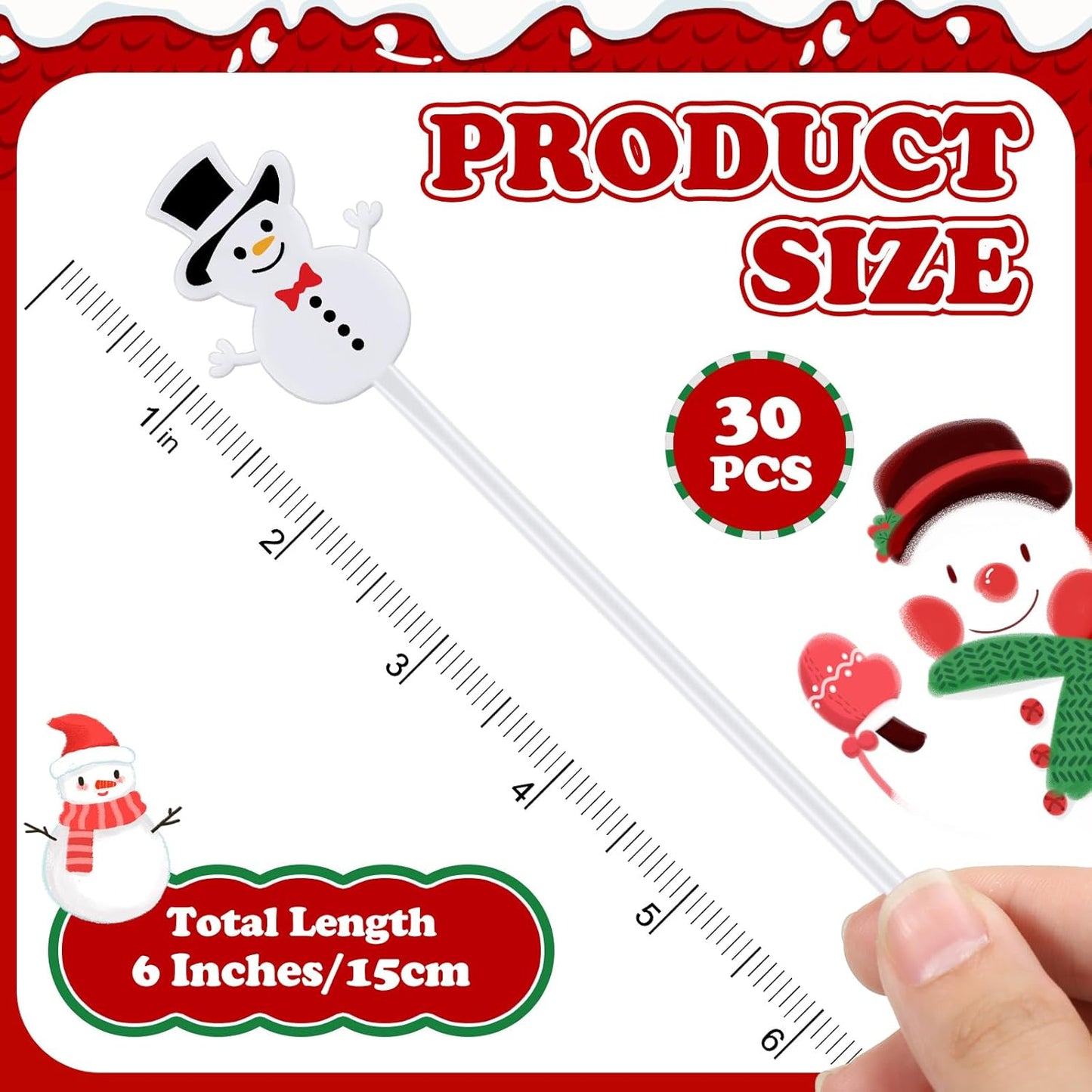 30 Pcs Christmas Drink Stirrers Xmas Stir Stick Holiday Coffee Swizzle Stick Reusable Plastic Hot Cocoa Bar Chocolate Decoration Cocktail Mixer(Snowman,Lovely Color)