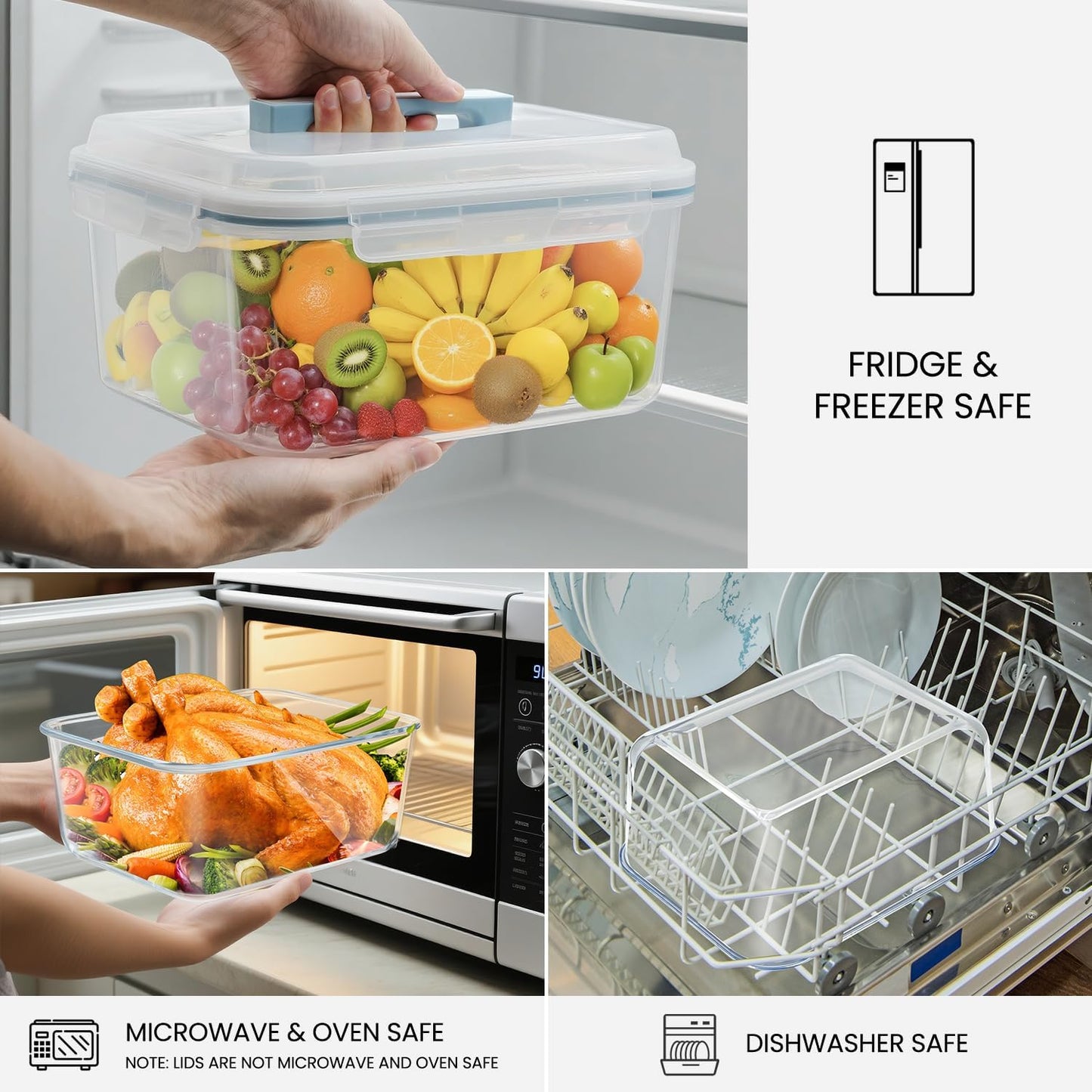 Large Glass Storage Containers with Lids 201oz Extra Large Big Airtight Glass Food Storage Containers for Rotisserie Chicken Watermelon Leftovers Marinade Turkey, BPA Free, Dishwasher Safe