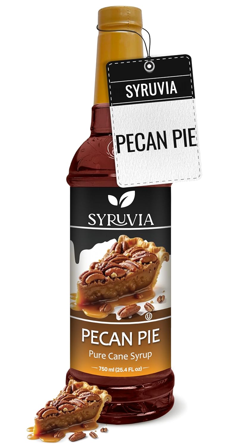 Syruvia Pecan Pie Syrup – 25.4 fl oz Syrup for Coffee, Lattes, Shakes, Smoothies, Desserts – 100% Vegan, Gluten Free, Kosher – Delicious Coffee Syrup