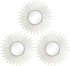 3 Pack Metal Mirrors for Wall Sunburst Wall Mirrors Home Décor Decorative by Uaussi