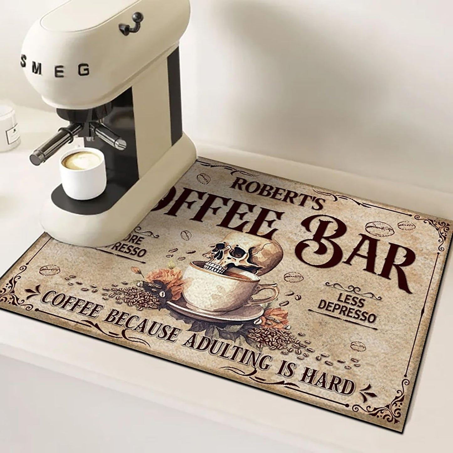 THUYPT Personalized Absorbent Coffee Mat for Counter, Coffee Drying Mat Coffee Bar Accessories, Kitchen Counter Coffee Maker Coffee Station Decoration (03)