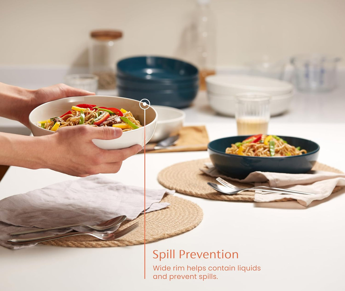 KooK Pasta Bowl, Salad Bowls, Soup, Serving Bowls, Ceramic, Large Capacity, Microwave & Dishwasher Safe, Set of 4, 40 Oz,(Dark Teal)