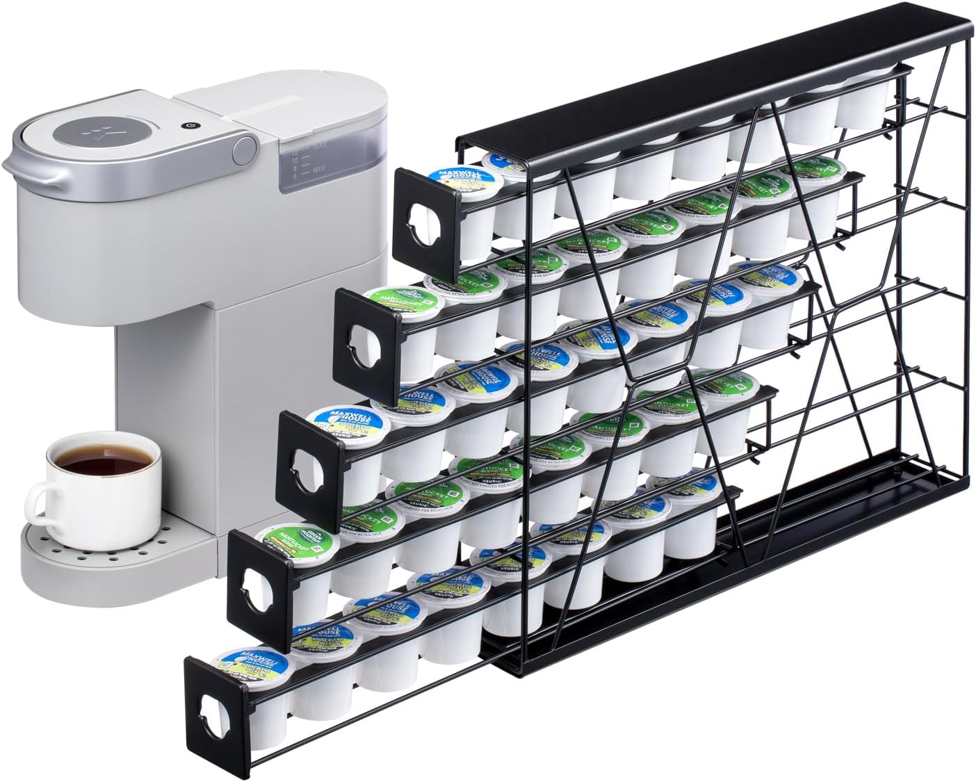 FlagShip 5-Tier Corner Coffee Pod Organizer for K Cup - 40 Capsules Metal Storage, Space-Saving Kitchen Countertop Rack Wall Mountable
