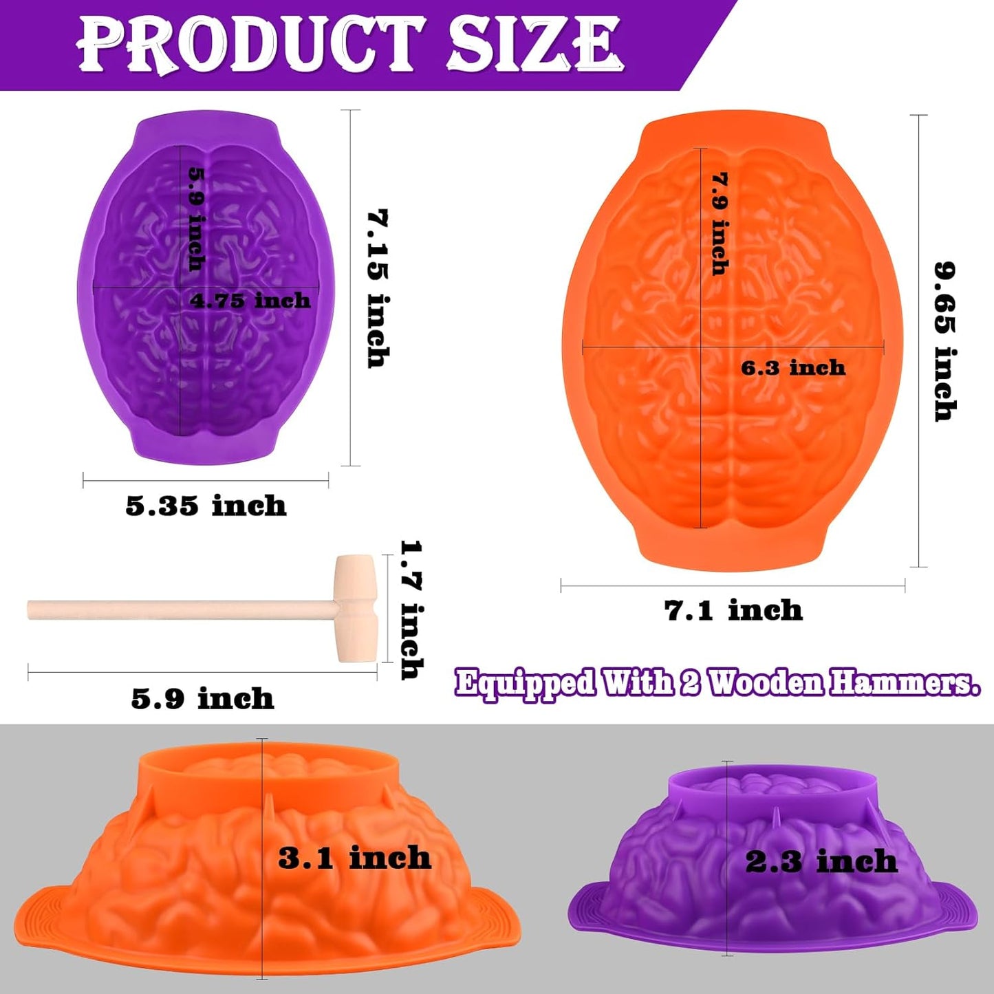 Sakolla Silicone Brain Molds, 2 PCS Halloween Realistic Human Brain Baking Molds for Chocolate Bomb, Jelly, Cake, Gelatin, Candle and Resin