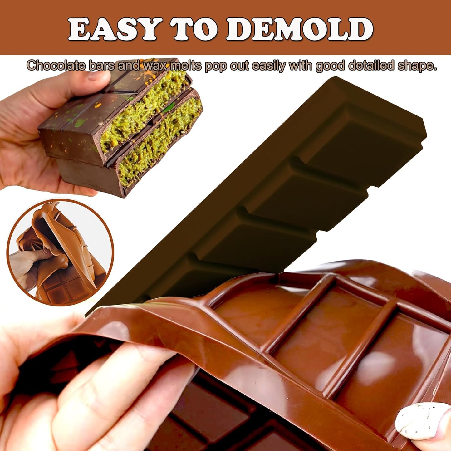 2 Pack Deep Chocolate Bar Mold 1.2 inch Kataifi Pistachio Dubai Chocolate Bar Kit Thick Silicone Molds for Stuffed Bar Large Big Candy Bar Mould for Filling