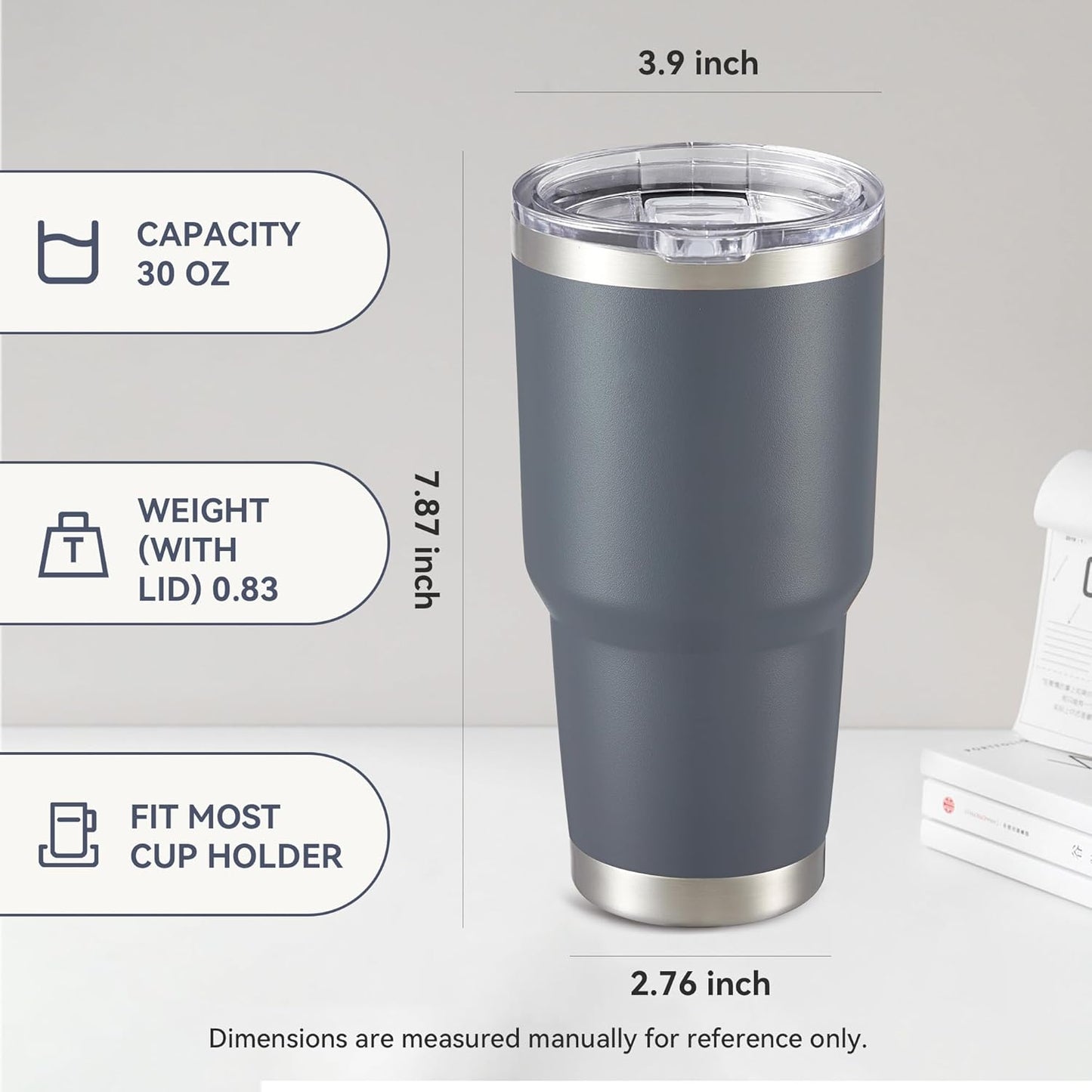 30 oz Tumbler with Lid Stainless Steel Tumblers Bulk Vacuum Insulated Cup Reusable Powder Coated Travel Mug Double Wall Leak Proof Cups Keep Cold Drinks for 12 Hours Gray, Set of 8