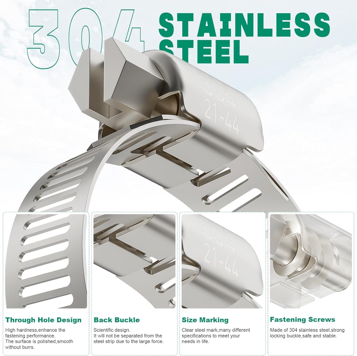 10PCS Hose Clamps Stainless Steel Adjustable 1"–2"(27-51mm) Worm Gear Hose Clamp, Heavy Duty Metal Small Hose Clamps for Automotive, Pipe, Radiator Plumbing, Fuel Line