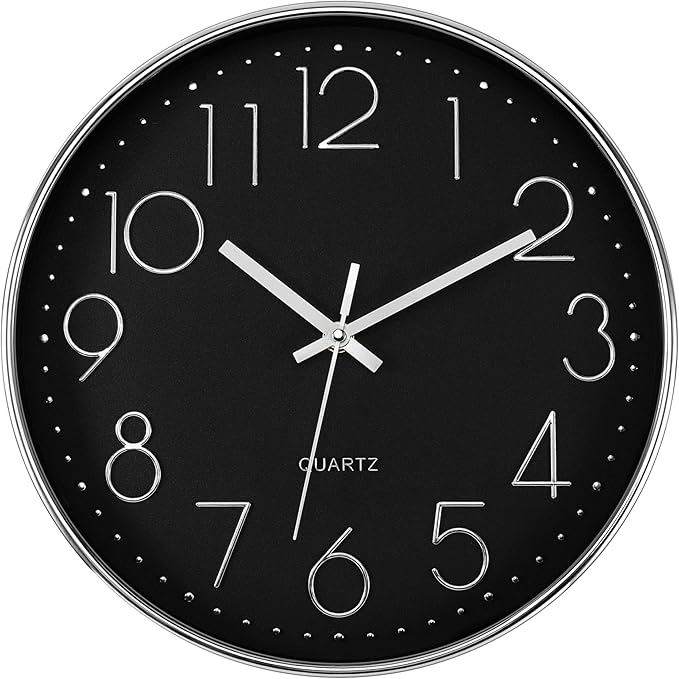Foxtop Silver Wall Clock Silent Non-Ticking Battery Operated Round Modern Wall by Foxtop