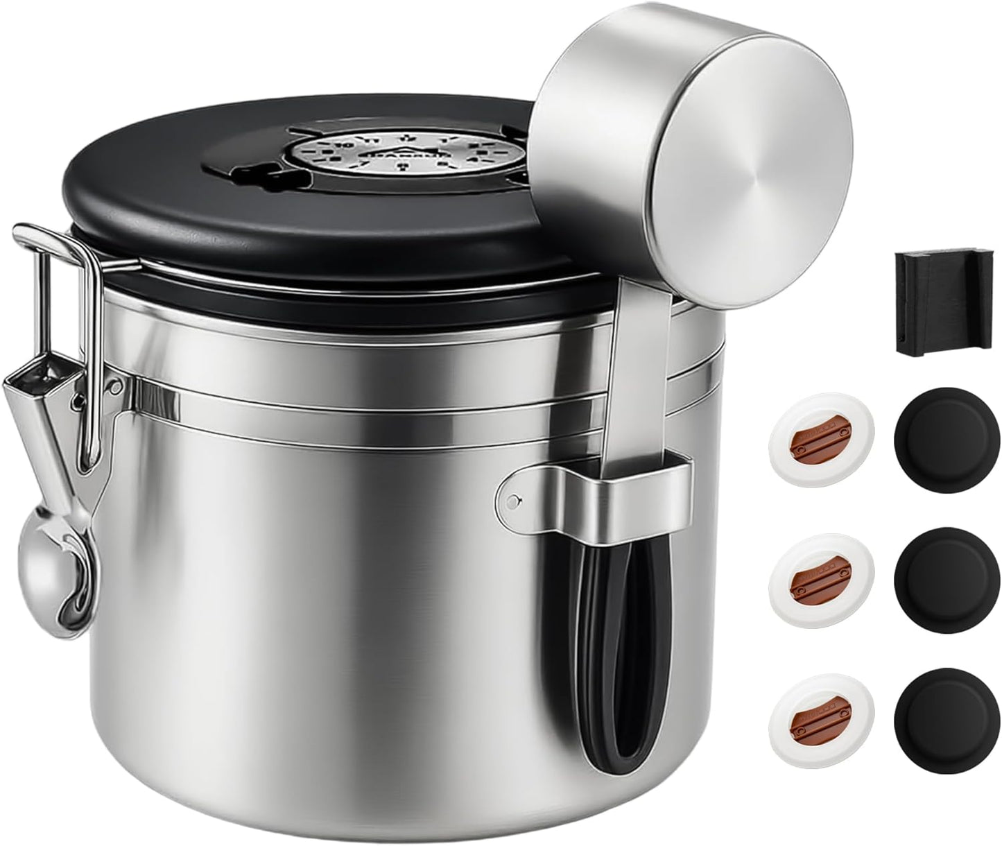 ShanSon Coffee Canister Airtight Coffee Container Stainless Steel Coffee Bean Storage Container with Scoop Coffee Canister for Beans Grounds Sugar Flour Tea Cereal,11OZ,Silver