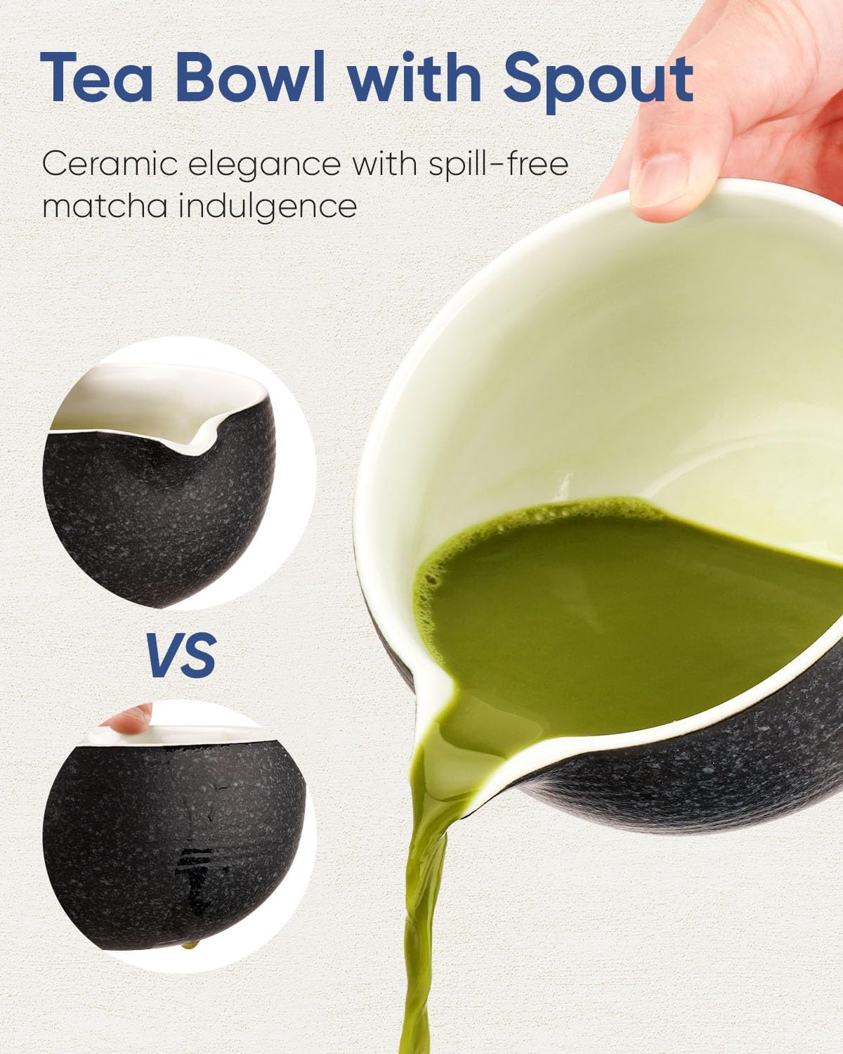 Matcha Bowl with Spout, Ceramic Matcha Bowl and Whisk Holder Set, Matcha Mixing Bowl for Whisking Matcha, Charcoal Grey (18 Ounce)