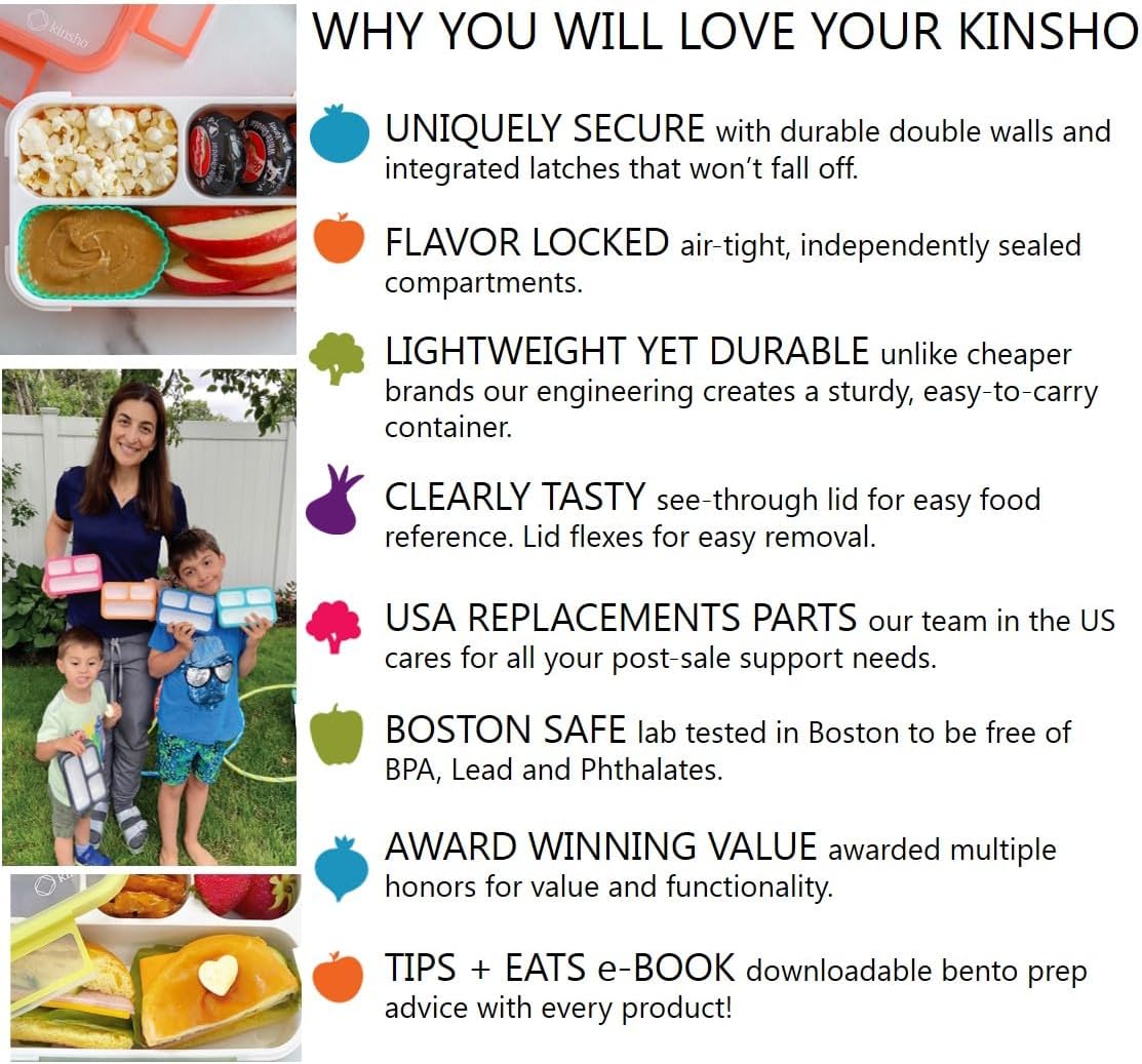 kinsho Snack Containers for Kids Toddlers Baby Adults | MINI Bento Lunch-Box | SMALL Bento-Box Portion Container | Toddler Pre-School Girls Boys | Leak-proof Boxes | Purple Blue Set of 2