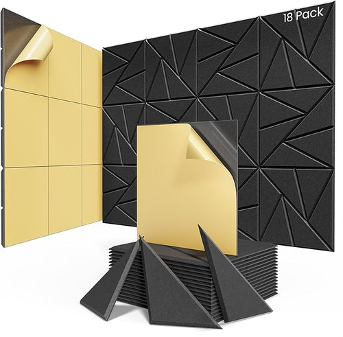 18 Pack Acoustic Panels with Self-Adhesive, Sound Panels High Density, by ROOME