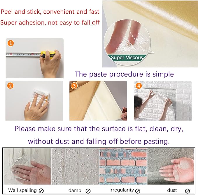 11PCS 3D Wall Panels Peel and Stick Faux Brick Wallpaper Purple Self Adhesive - Image 6