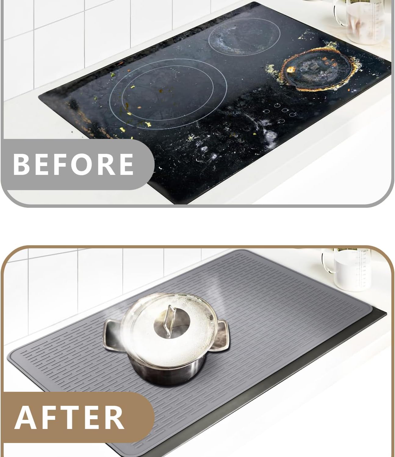 Golener Silicone Large Dish Drying Mat - 28" x 20" Stove Top Protector for Electric Stove, Food Grade, Foldable, Easy Clean, Heat-resistant Silicone Mat for Glass Stove Cooktop, Stove Top Cover, Grey