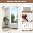 30x36 Inch Gold Bathroom Mirror, Brushed Gold Metal Framed Rectangular Mirror - Image 5
