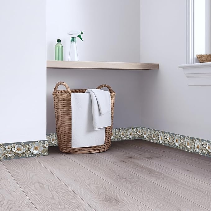 Pearl Wallpaper Border 196x4 Inch Peel and Stick Wall Border Elegant Gray White - Image 4