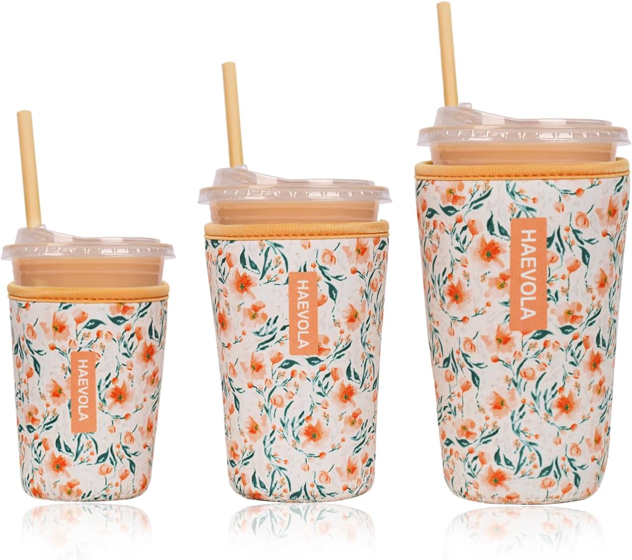 Reusable Insulated Neoprene Iced Coffee Cup Sleeve, Durable Drink Sleeve for Cold Beverages, Beverage Holder for Iced Coffee, Sunny Blooms