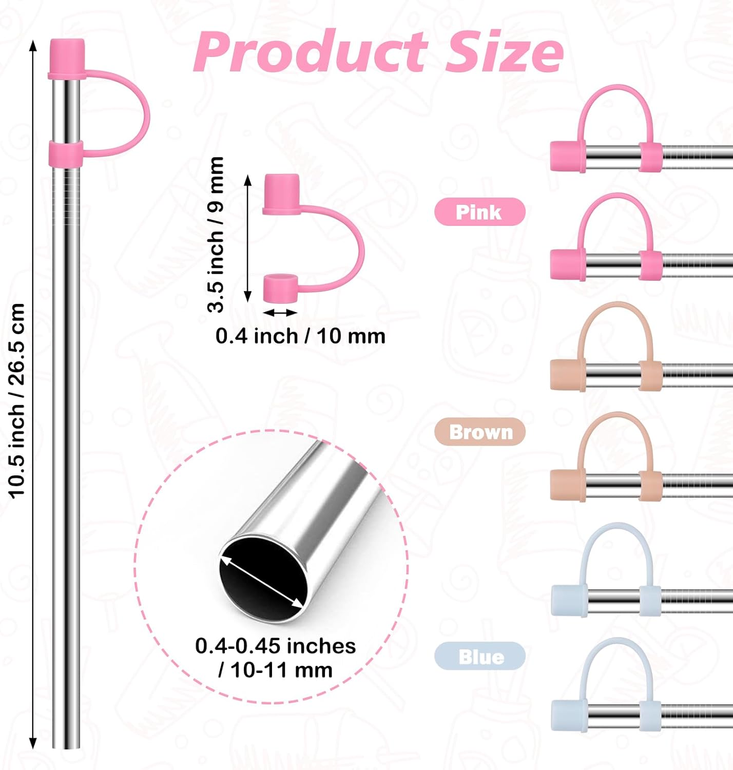Stainless Steel Straws with covers fit Stanley 30oz tumbler, Reusable 10.5 Inch Metal Straw with Silicone Tips & Cover Caps, Compatible with Stanley Quencher H2.0 (6 Pack: 3 Bent + 3 Straight)