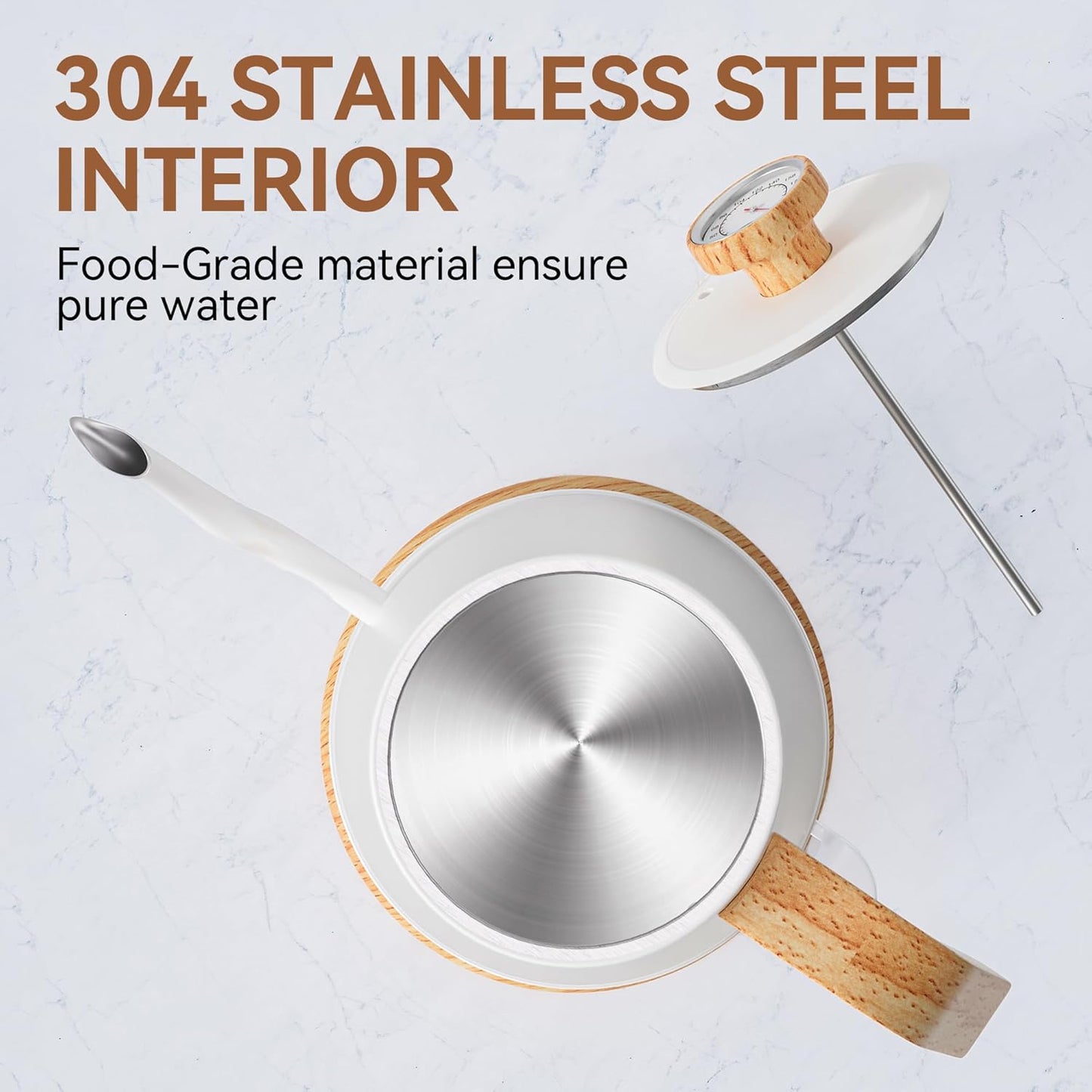 Nueve&Five Gooseneck Electric Kettle with Thermometer,Electric Tea Kettle 1L with Auto Shut-Off,1000W Hot Water Kettle of Stainless Steel for Coffee & Tea -White