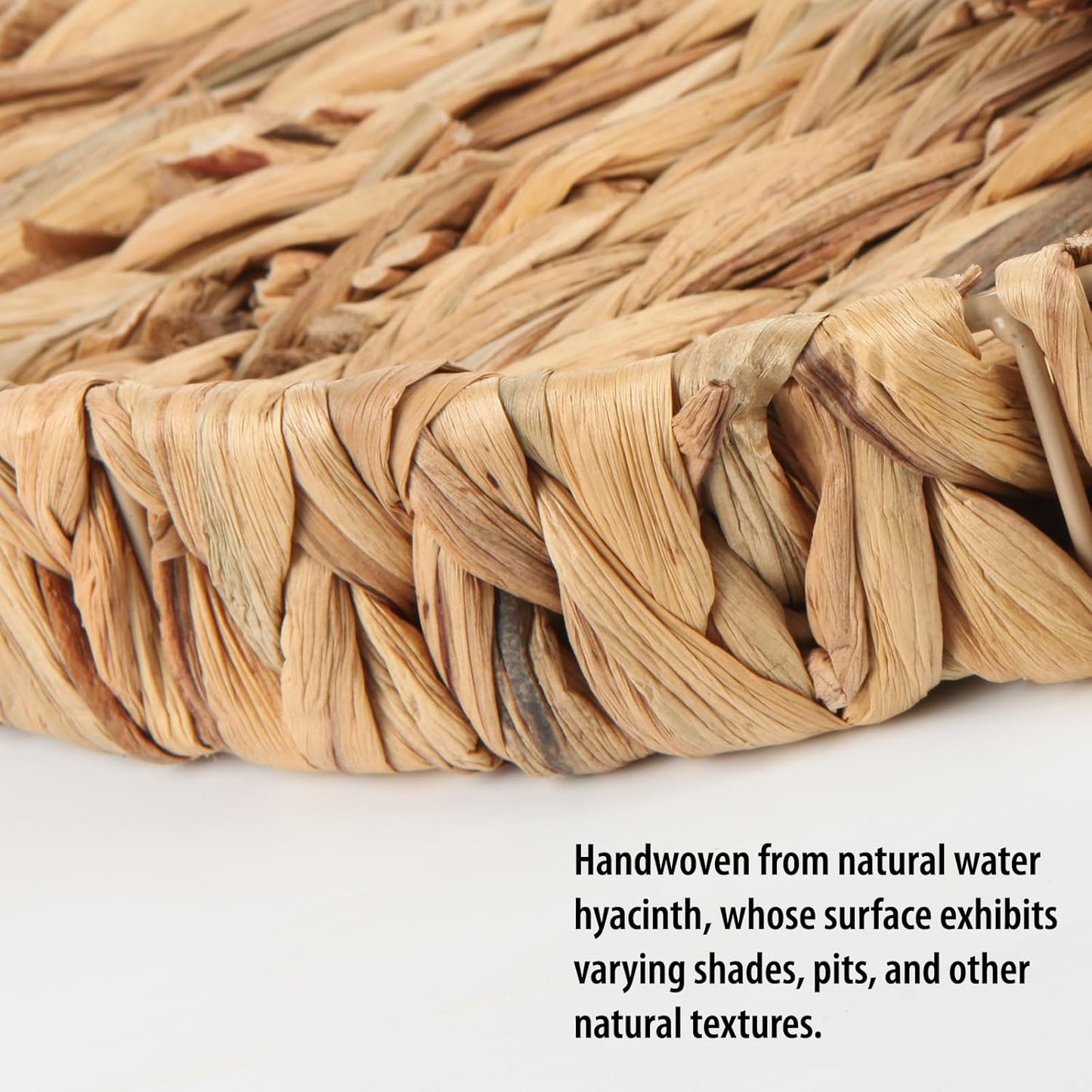 Round Ottoman Tray Large Wicker Serving Tray with Handles for Coffee Table, 20 Inch Handwoven Natural Water Hyacinth Tray