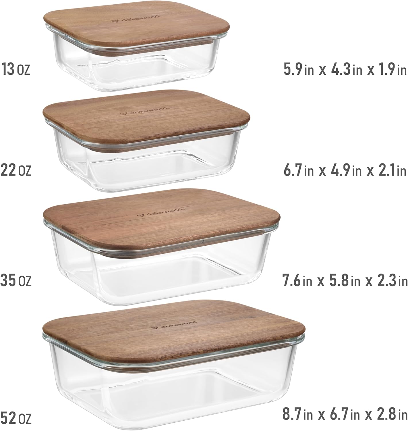 Natural Acacia Lids Set for Food Storage Glass Containers (4pcs) - Lids are compatible with all Glass Food Storage Containers Sets