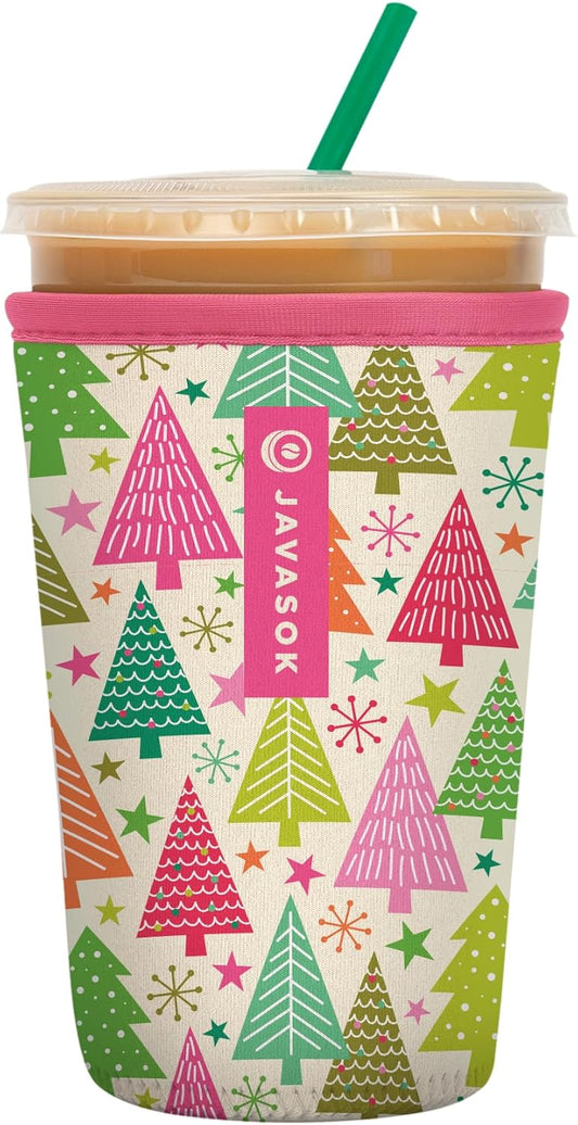 Sok It JavaSok Iced Coffee & Cold Soda Insulated Neoprene Cup Sleeve (Festive Forest, Medium: 22-28oz)