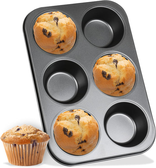 Jumbo Muffin Pan 6-Cups Cupcake Pan, Premium Large Muffin Tin for Baking, Non-Stick and Thickened Carbon Steel Jumbo Cupcake