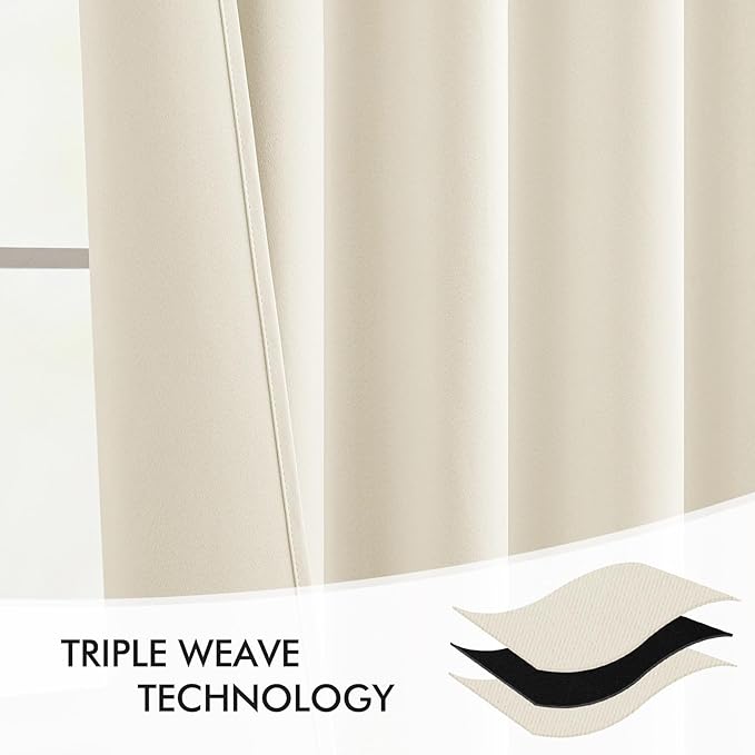 MIULEE Beige White Back Tab Blackout Curtains 84 Inch Length 2 Panels Set - Image 7