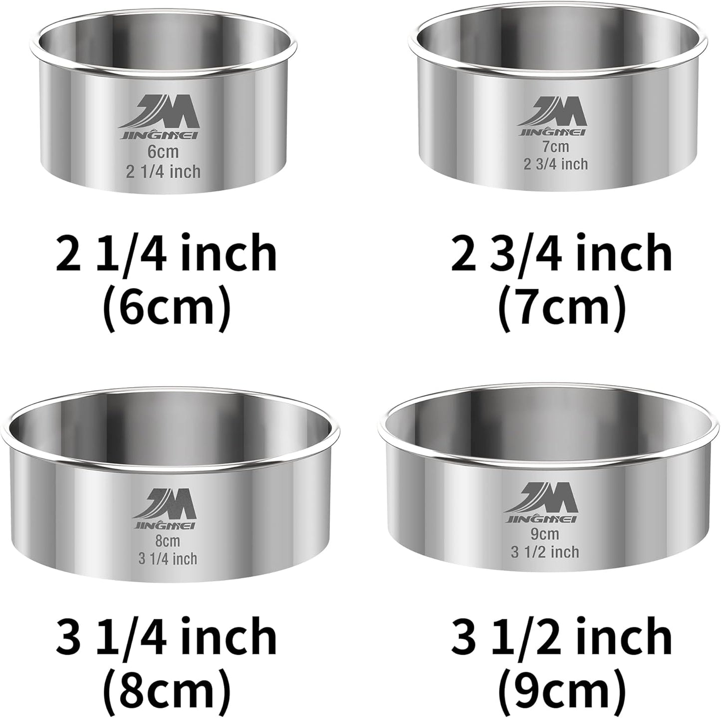 M JNGMEI 4 Pieces Stainless Steel Cookie Cutter Set Biscuit Cutter 2.25inch, 2.75inch, 3.25inch,3.5inch Biscuit Plain Edge Round Cutters Sizes Shape Molds Multiple Sizes