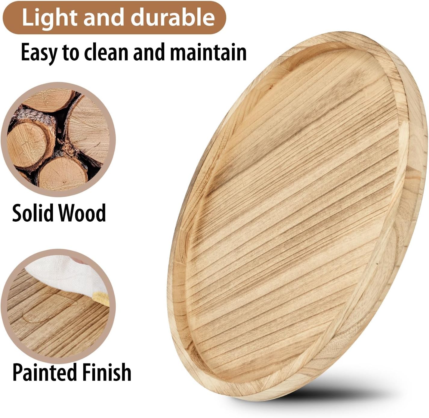 Round Ottoman Tray for Coffee Table Living Room Wood Serving Tray Large Wooden 20 Inches Rustic Torched