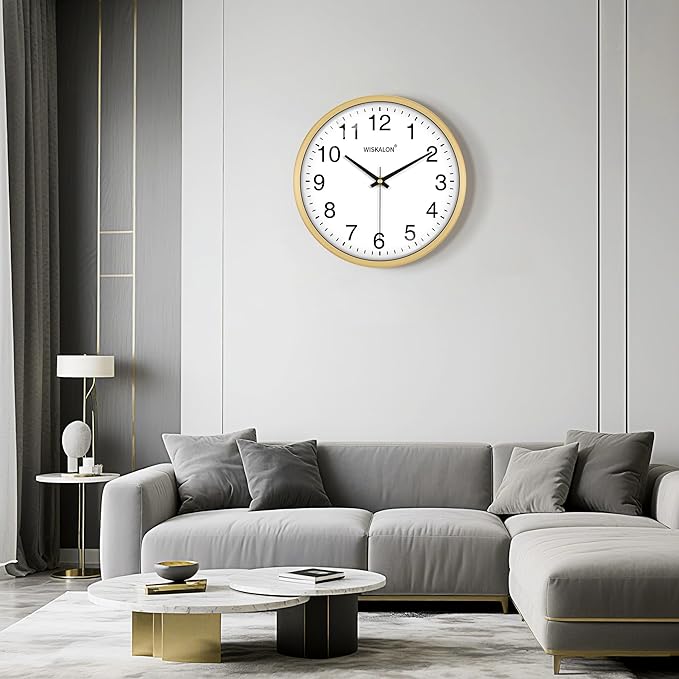 WISKALON 10 inch Wall Clock, Silent Non-Ticking Elegant Golden Frame Clock - Image 7