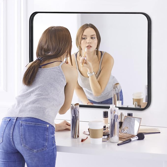 ZenStyle Black Metal Framed Rectangular Wall Mirror 24" x 36" Bathroom Mirror - Image 7