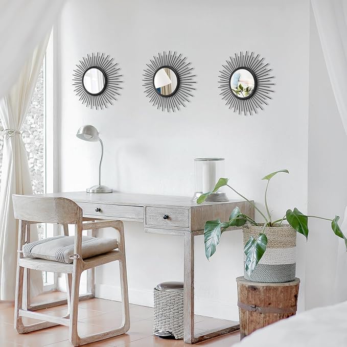 3 Set Sunburst Mirrors for Wall Decorative Metal Mirrors Small Mirror Sets - Image 5