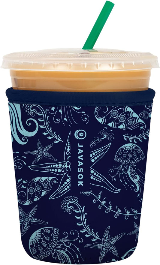 Sok It JavaSok Iced Coffee & Cold Soda Insulated Neoprene Cup Sleeve (Ocean Oasis, Small: 16-20oz)