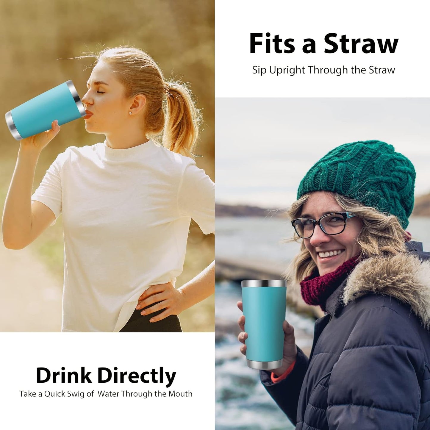 DOMICARE 20oz Stainless Steel Tumbler Bulk with Lid, Double Wall Vacuum Insulated Travel Mug, Powder Coated Coffee Cup. Light Blue, 8 Pack