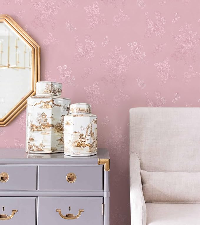 Pink Wallpaper Silk Embossed Floral Pink Contact Paper Peel and Stick Self - Image 2