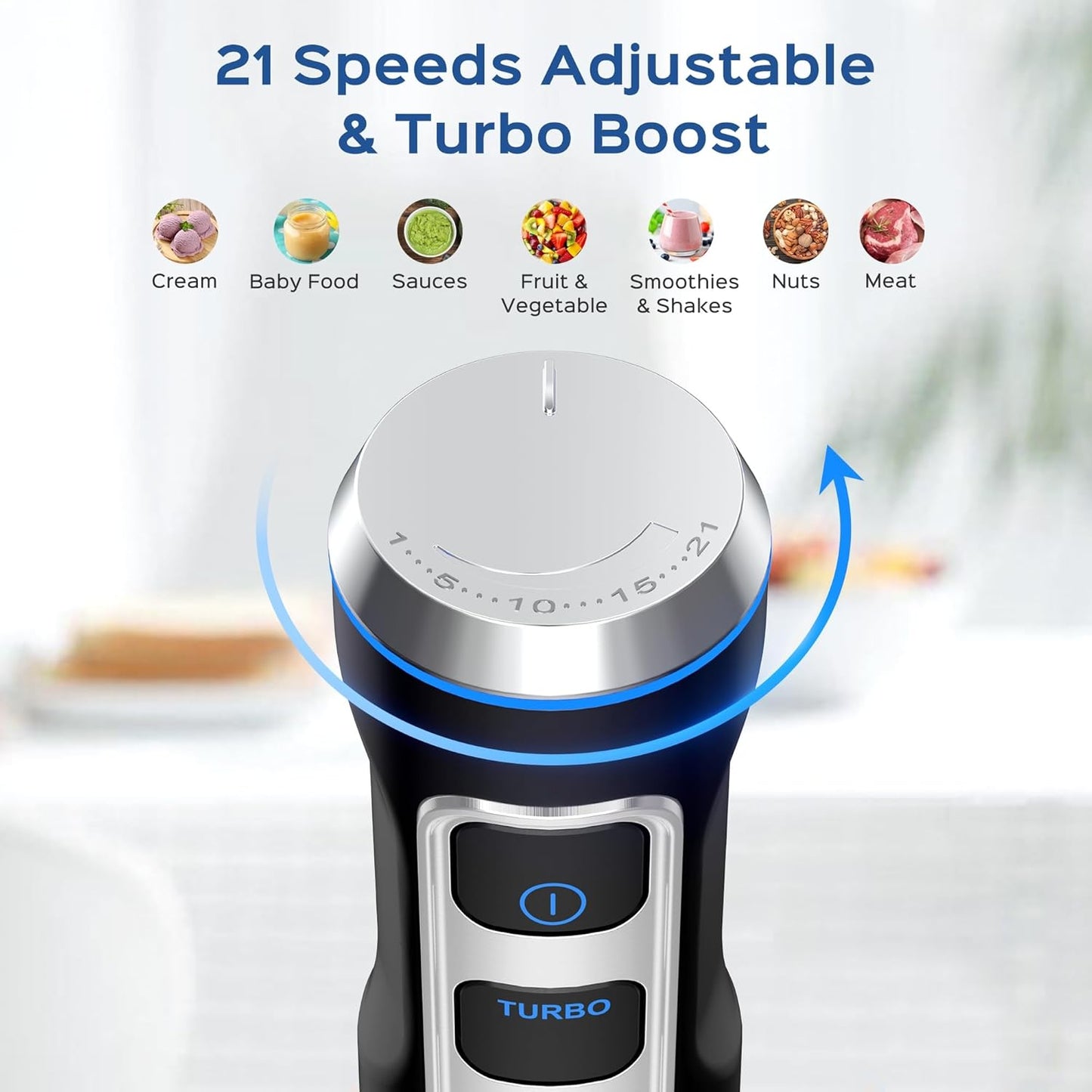 Immersion Blender 5 in 1 Hand Blender, Electric Blenders Max 1000W Heavy Duty Motor, 21 Speed & Turbo Mode Handheld Blender, Milk Frother, Egg Whisk, 800ml Beaker, 600ml Chopper Stainless Steel Blades