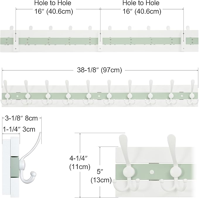 SKOLOO Coastal Coat Rack Wall Mount-38-1/8 Beach House Entryway Wooden Coat Hook - Image 4