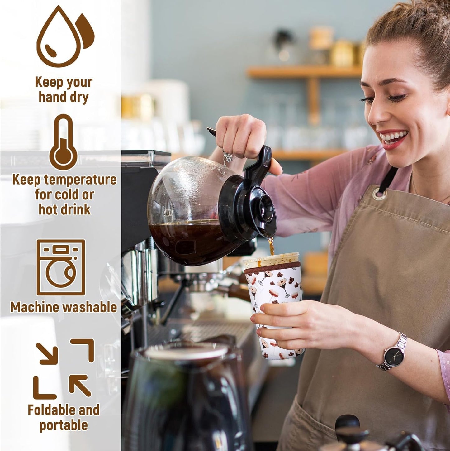 8 Pcs Reusable Sleeves for Iced Coffee Cup Pink Bow Cup Coolie Espresso Martini Reusable Coffee Insulator Sleeves Neoprene Insulated Holder for Iced & Hot Drinks, 22-24 oz