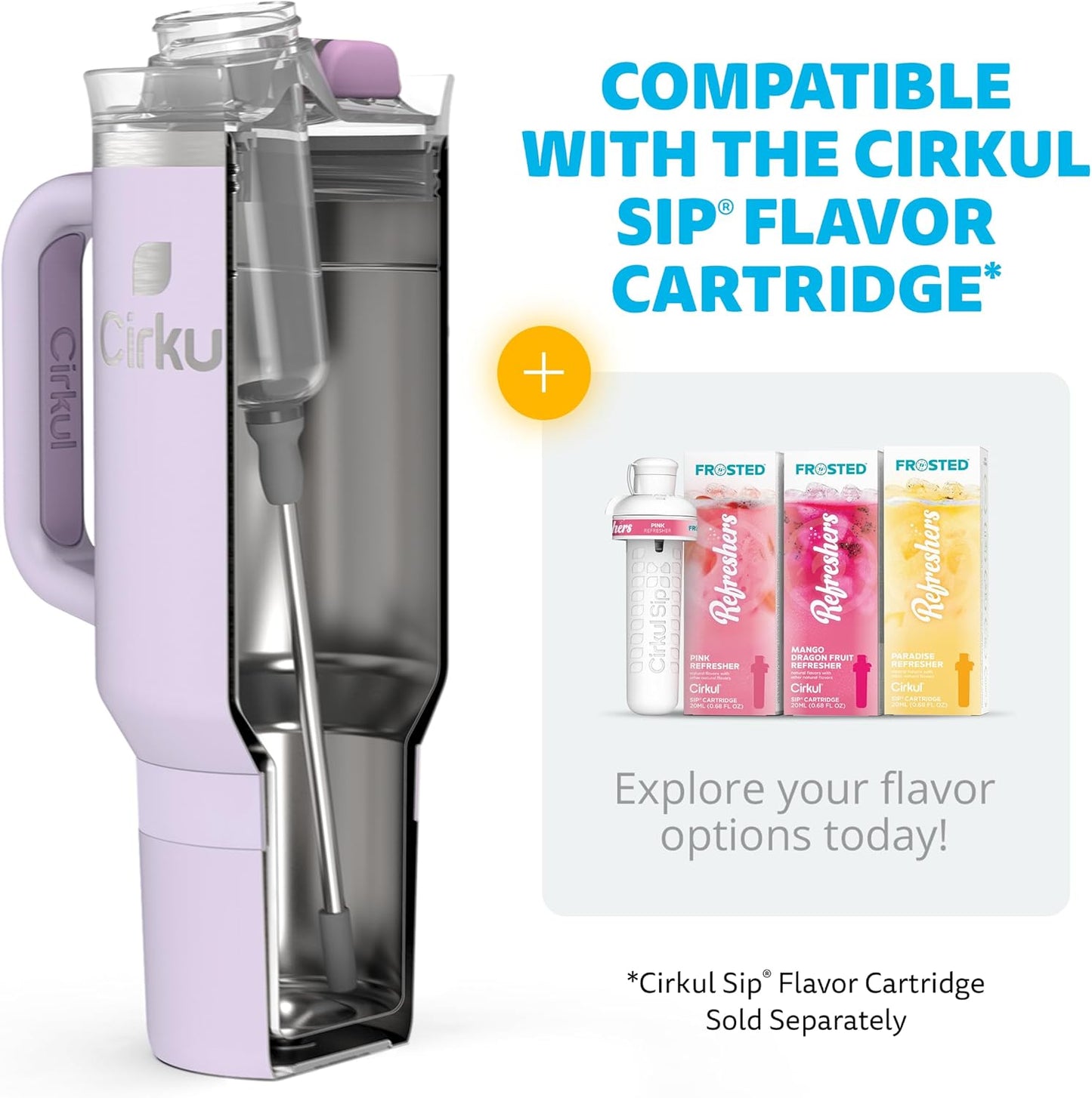 Cirkul 40oz. Lilac Stainless Steel Tumbler with Handle, All-Day StrawSip™, Double-Wall Insulated
