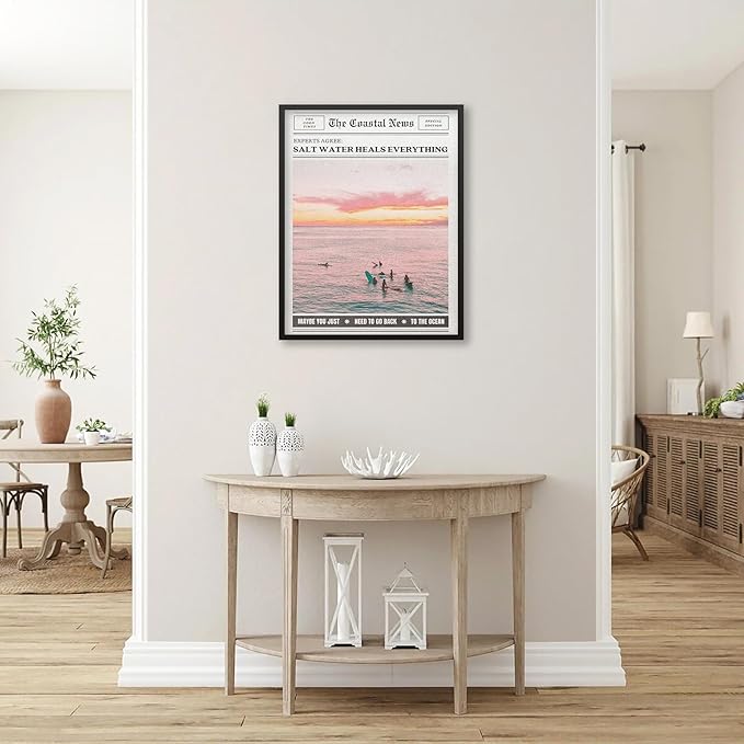 Pink Beach Newspaper Posters Vintage Fashion Coastal Girl Surf Wall Art 16X24 - Image 5