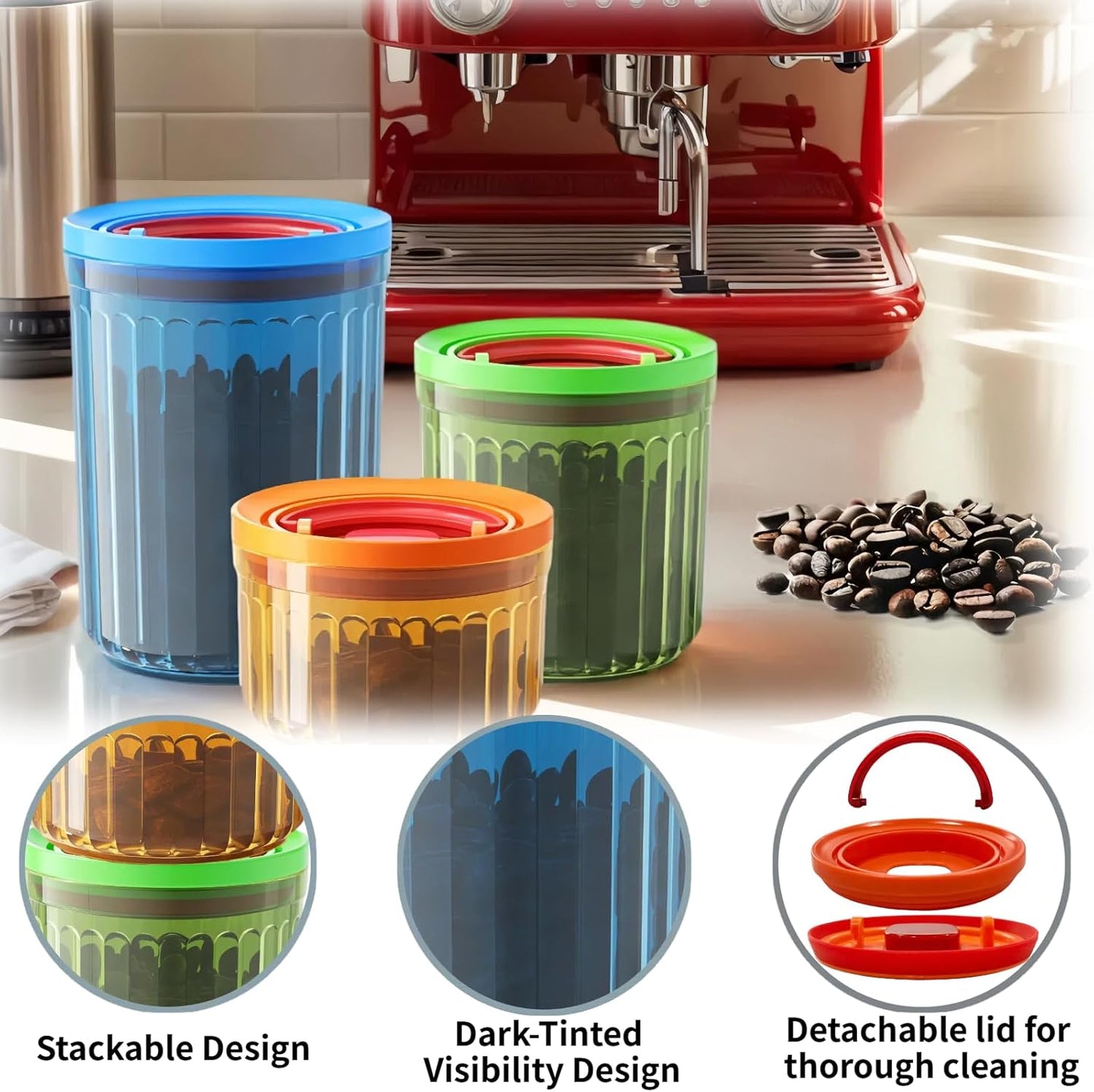 Small Sugar Tea Coffee Canister Container Set Airtight Storage Containers for Coffee Beans Patented Pull Snap Lock with Lids BPA Free Plastic 10/17/24oz