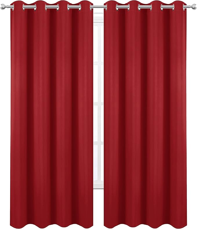 LEMOMO Blackout Curtains 52 x 95 inch/Bright Red Curtains Set of 2 - Image 2