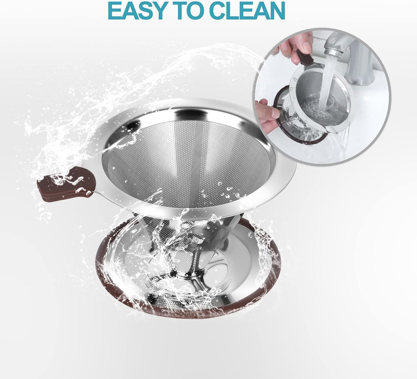 Pour Over Coffee Dripper, Reusable Paperless Coffee Filter,Professional Stainless Steel Drip Cone Brew Coffee Strainer,Upgraded Double Micro Mesh Filter with Cup Stand,1-4 Cup