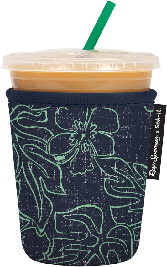 Sok It JavaSok Iced Coffee & Cold Soda Insulated Neoprene Cup Sleeve (Reyn Spooner Monstera Ink, Small: 16-20oz)