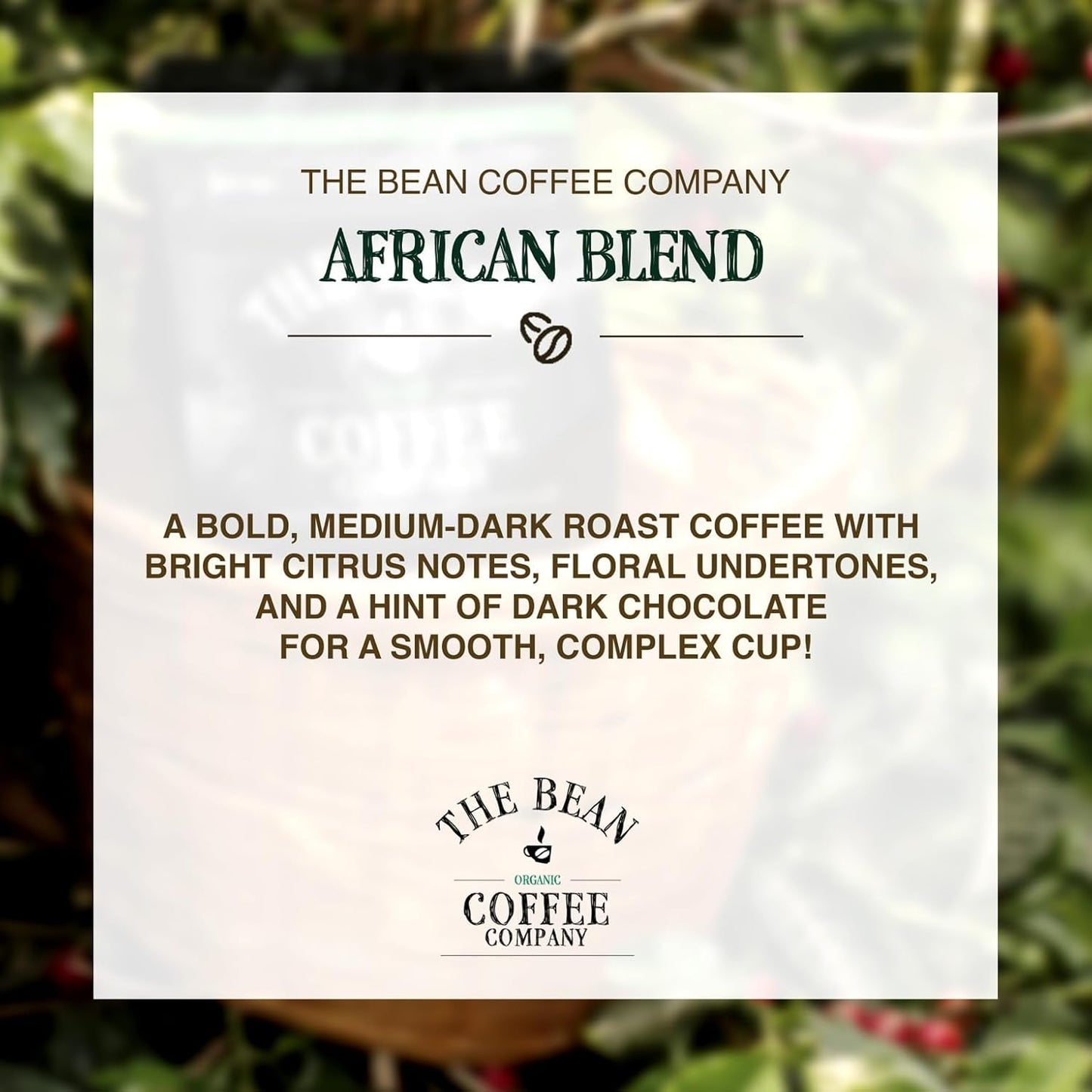 The Bean Organic Coffee Company African Blend, Medium Roast, Ground Coffee, 5-Pound Bag, Café molido tostado orgánico
