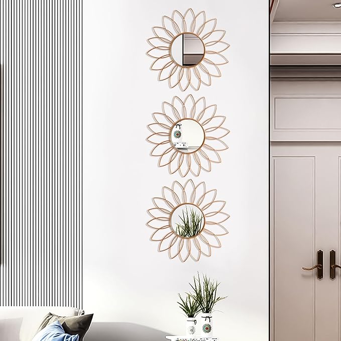 3 Pack Metal Mirrors for Wall Sunburst Wall Mirrors Home Décor Decorative - Image 5