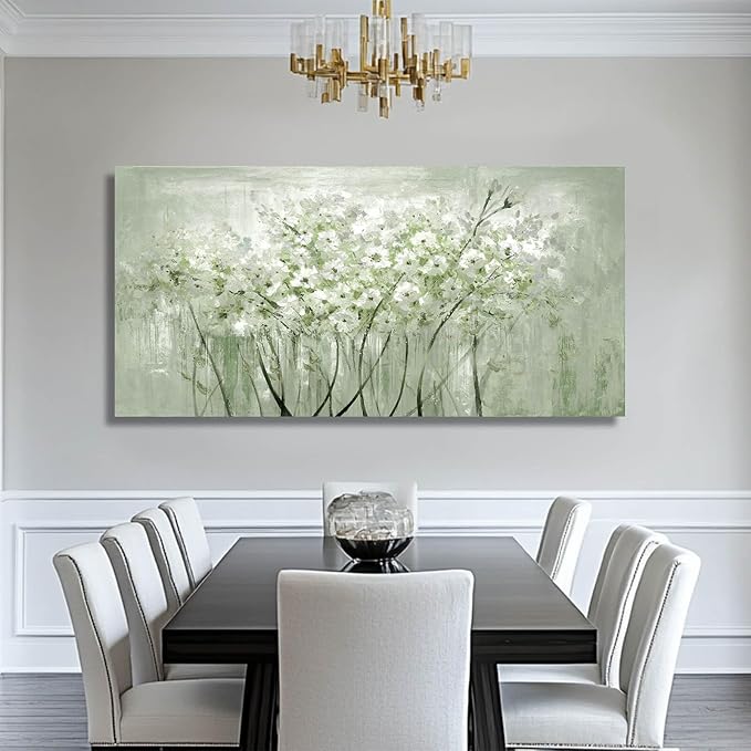MLART99 Modern Artwork Wall Decor White Flowers Picture Art 24"x48" Plant Wall - Image 6
